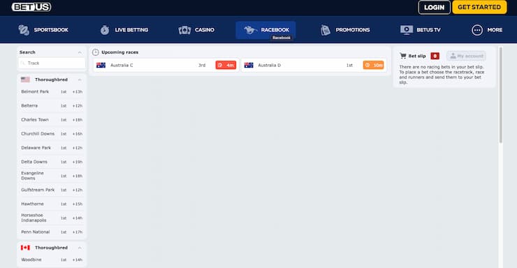 An image of the betting screen from BetUS, a popular option among betting sites for horse racing. 